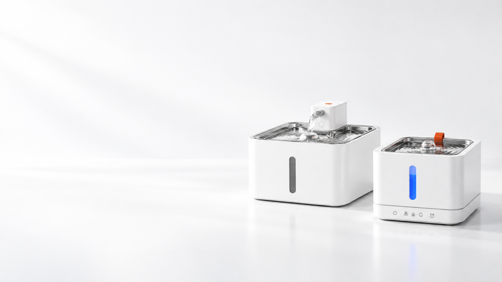 Pet water fountain designs displayed side by side