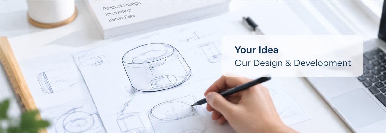 Smart pet product design sketch representing ODM development